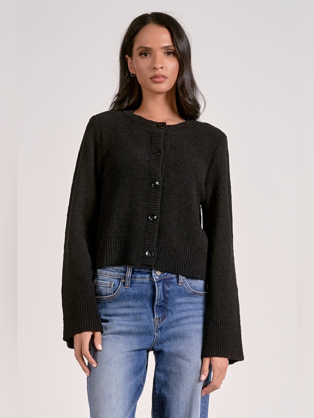 🆕 Elan Bell Sleeve Button Up Crewneck Cardigan Sweater NWT SZ SM